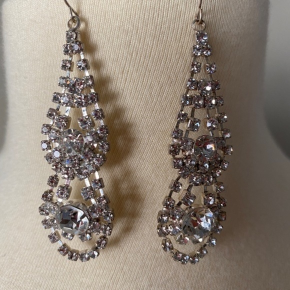 Silver and Crystal Drop Earrings - Picture 3 of 3